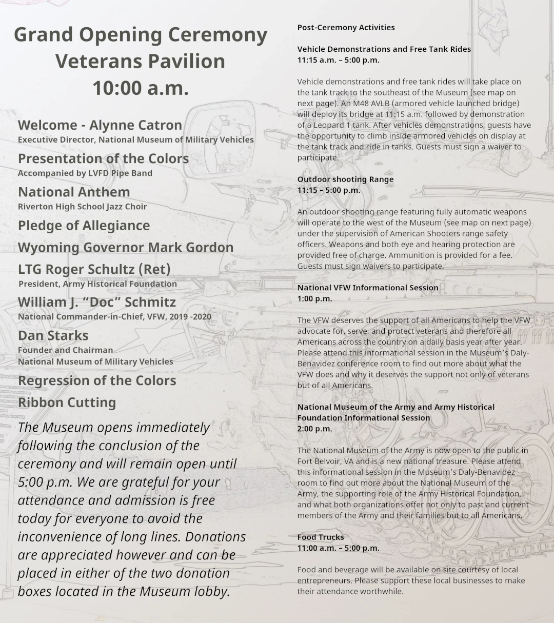 Grand Opening Program - National Museum of Military Vehicles