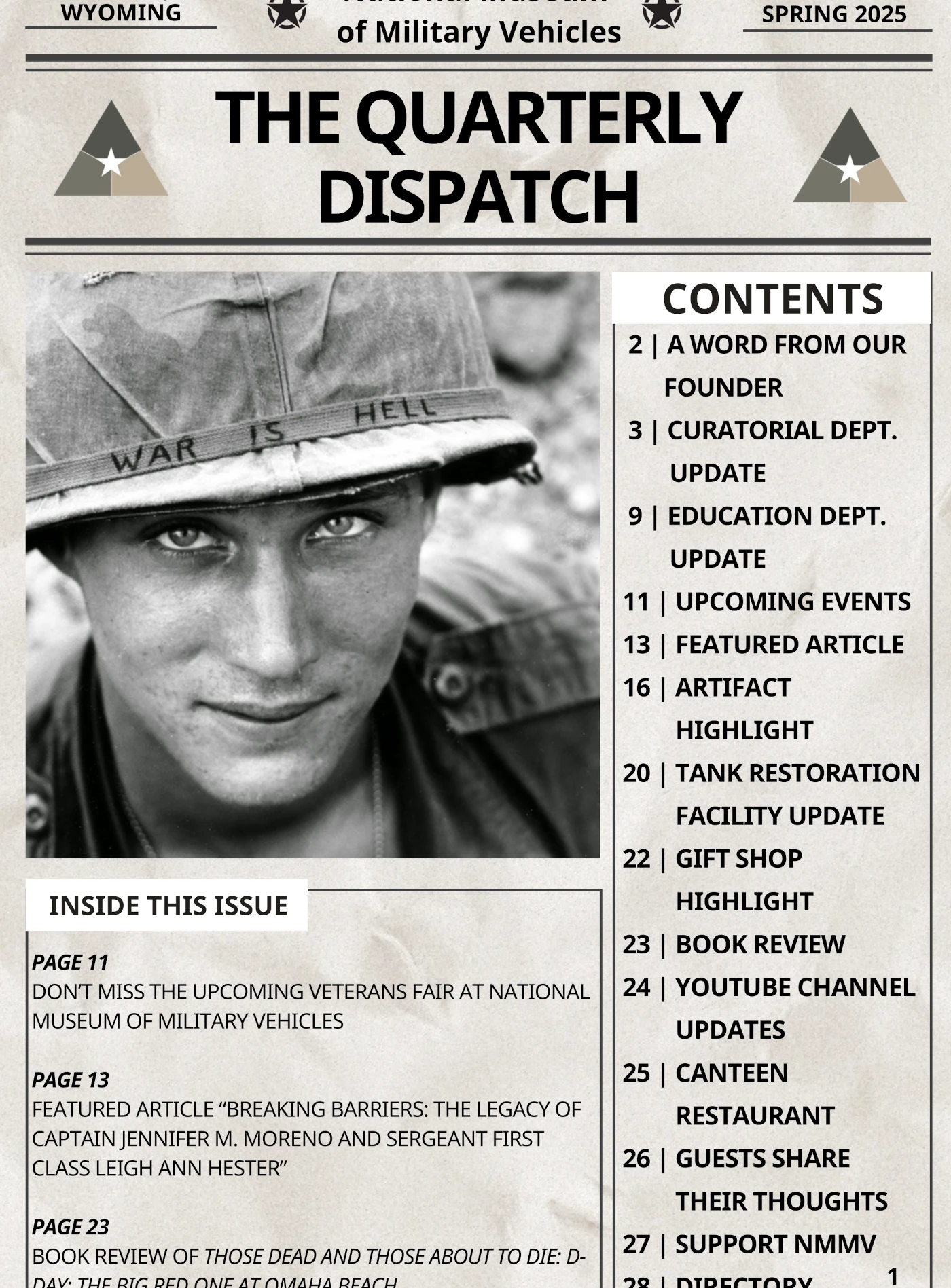 The Quarterly Dispatch Newsletter Spring 2025 edition from the National Museum of Military Vehicle