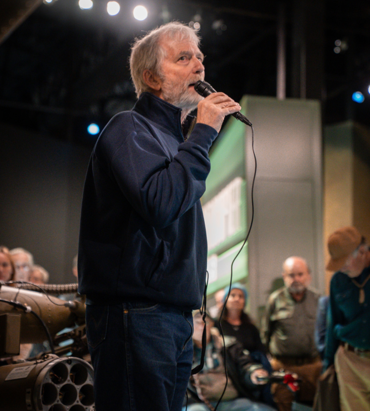 Dan Starks, founder of the National Museum of Military Vehicles, leads a tour for Vietnam veterans and their families during a Vietnam Veterans Day event on March 28, 2026, at the National Museum of Military Vehicles in Dubois, Wyo.