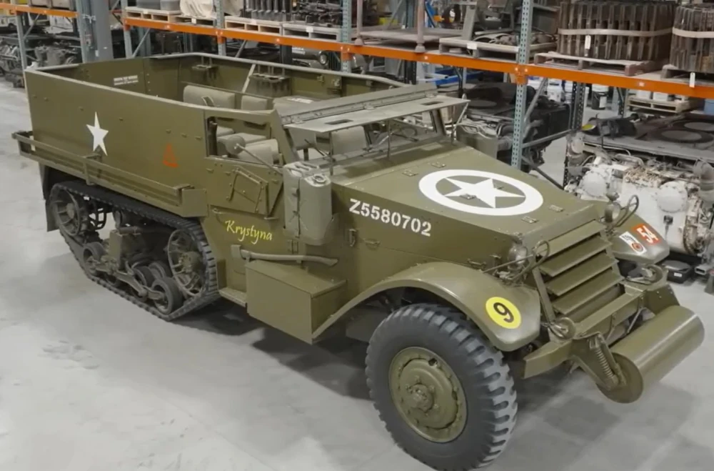A World War II half-track at the restoration shop of the National Museum of Military Vehicles.